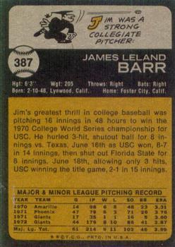 Jim Barr  baseball card collectible - Main Image 2