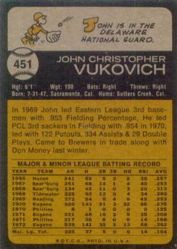 John Vukovich  baseball card collectible - Main Image 2