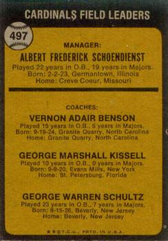 Cardinals Field Leaders (Red Schoendienst / Vern Benson / George Kissell / Barney Schultz)  baseball card collectible - Main Image 2