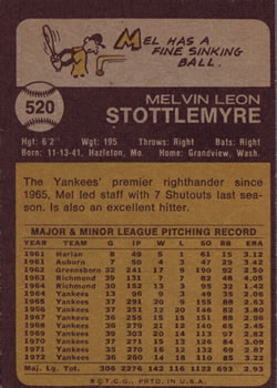Mel Stottlemyre  baseball card collectible - Main Image 2