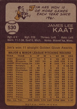 Jim Kaat  baseball card collectible - Main Image 2