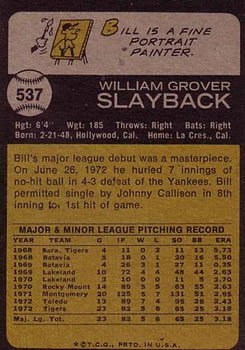 Bill Slayback  baseball card collectible - Main Image 2