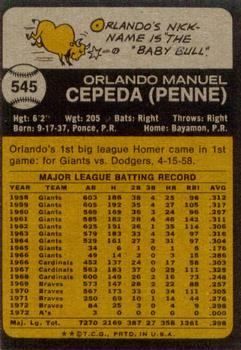 Orlando Cepeda  baseball card collectible - Main Image 2