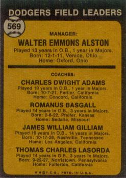 Dodgers Field Leaders (Walt Alston / Red Adams / Monty Basgall / Jim Gilliam / Tom Lasorda)  baseball card collectible - Main Image 2