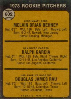 1973 Rookie Pitchers (Mel Behney / Ralph Garcia / Doug Rau)  baseball card collectible - Main Image 2