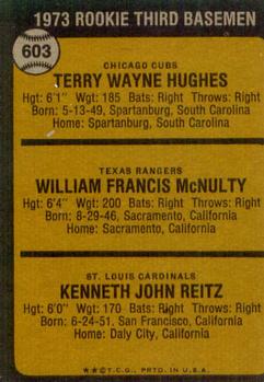 1973 Rookie Third Basemen (Terry Hughes / Bill McNulty / Ken Reitz)  baseball card collectible - Main Image 2