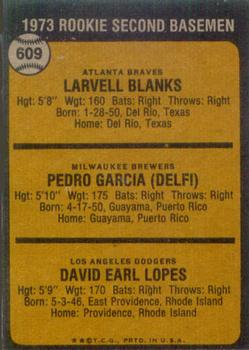 1973 Rookie Second Basemen (Larvell Blanks / Pedro Garcia / Dave Lopes)  baseball card collectible - Main Image 2
