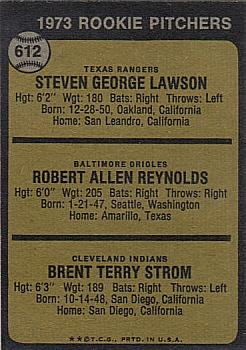 1973 Rookie Pitchers (Steve Lawson / Bob Reynolds / Brent Strom)  baseball card collectible - Main Image 2
