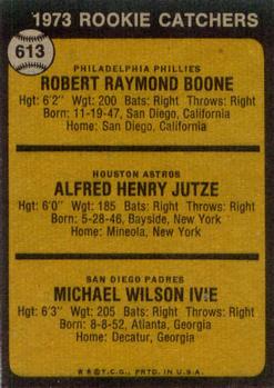 1973 Rookie Catchers (Bob Boone / Skip Jutze / Mike Ivie)  baseball card collectible - Main Image 2
