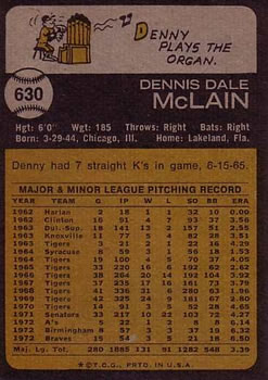 Denny McLain  baseball card collectible - Main Image 2