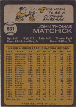 Tom Matchick  baseball card collectible - Main Image 2