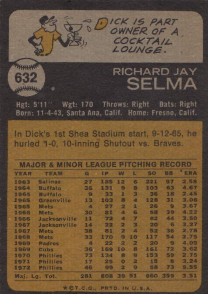 Dick Selma  baseball card collectible - Main Image 2