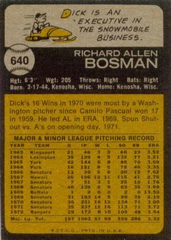 Dick Bosman  baseball card collectible - Main Image 2