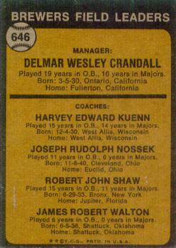 Brewers Field Leaders (Del Crandall / Harvey Kuenn / Joe Nossek / Bob Shaw / Jim Walton)  baseball card collectible - Main Image 2