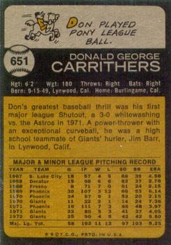 Don Carrithers  baseball card collectible - Main Image 2