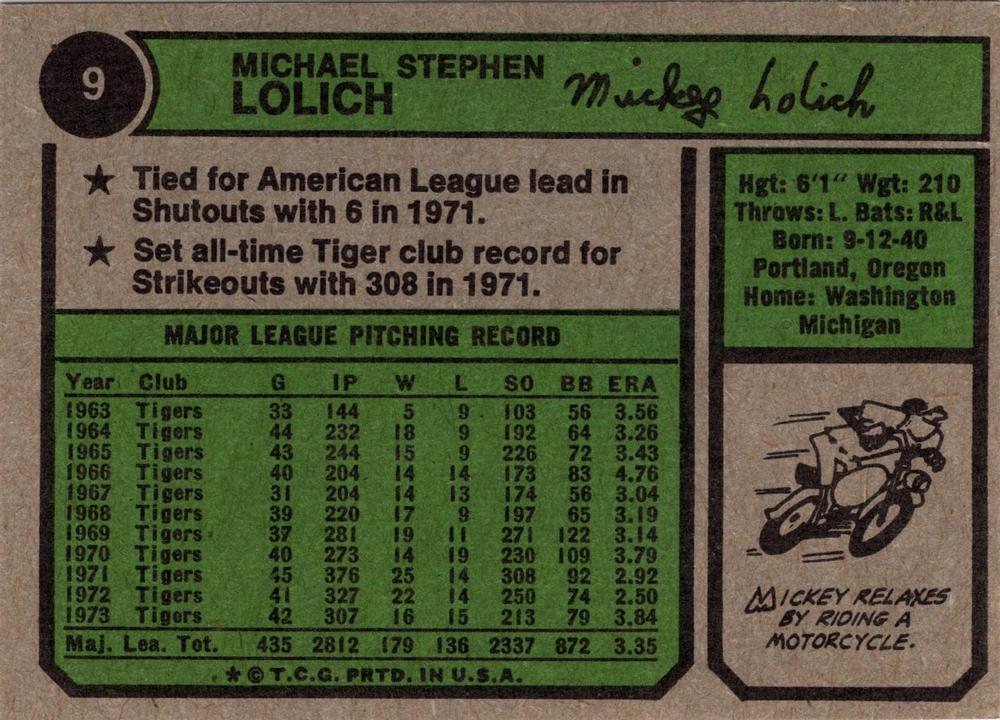 Mickey Lolich  baseball card collectible - Main Image 2