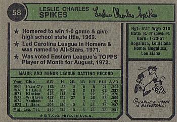 Charlie Spikes  baseball card collectible - Main Image 2