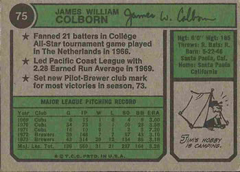 Jim Colborn  baseball card collectible - Main Image 2