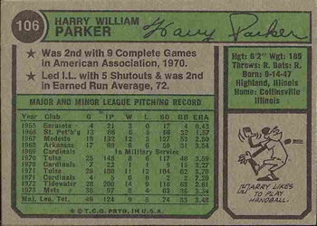 Harry Parker  baseball card collectible - Main Image 2