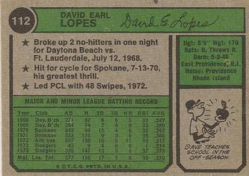 Dave Lopes  baseball card collectible - Main Image 2