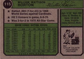 Willie Horton  baseball card collectible - Main Image 2