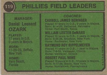 Phillies Field Leaders (Danny Ozark / Carroll Beringer / Bobby Wine / Ray Rippelmeyer / Billy Demars)  baseball card collectible - Main Image 2