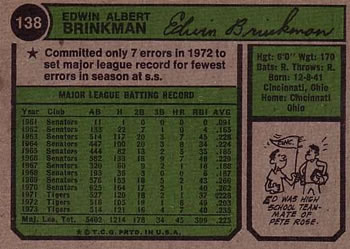 Ed Brinkman  baseball card collectible - Main Image 2