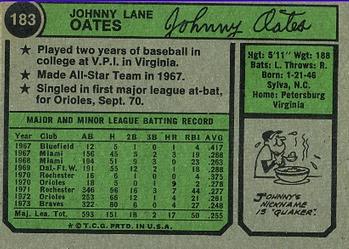 Johnny Oates  baseball card collectible - Main Image 2