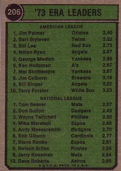 1973 Earned Run Average Leaders (Jim Palmer / Tom Seaver)  baseball card collectible - Main Image 2