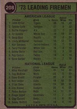1973 Leading Firemen (John Hiller / Mike Marshall)  baseball card collectible - Main Image 2