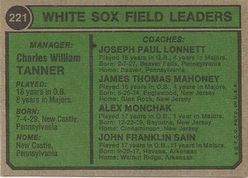 White Sox Field Leaders (Chuck Tanner / Joe Lonnett / Jim Mahoney / Alex Monchak / Johnny Sain)  baseball card collectible - Main Image 2