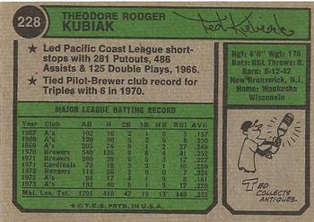 Ted Kubiak  baseball card collectible - Main Image 2
