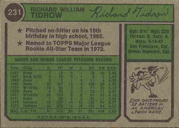 Dick Tidrow  baseball card collectible - Main Image 2
