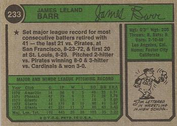 Jim Barr  baseball card collectible - Main Image 2