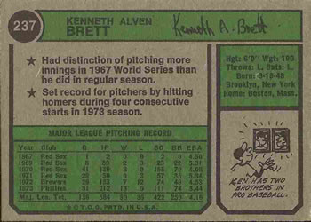 Ken Brett  baseball card collectible - Main Image 2