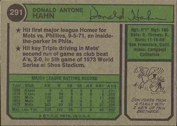 Don Hahn  baseball card collectible - Main Image 2