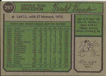 Hal Breeden  baseball card collectible - Main Image 2