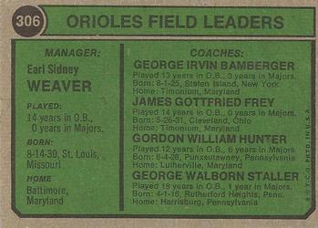 Orioles Field Leaders (Earl Weaver / Jim Frey / George Bamberger / Billy Hunter / George Staller)  baseball card collectible - Main Image 2