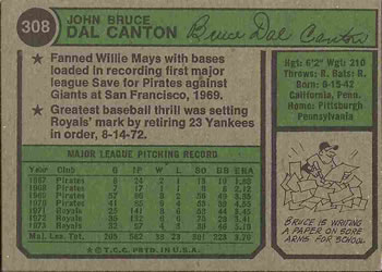 Bruce Dal Canton  baseball card collectible - Main Image 2