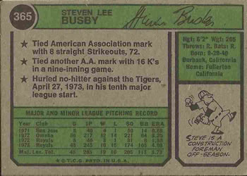 Steve Busby  baseball card collectible - Main Image 2