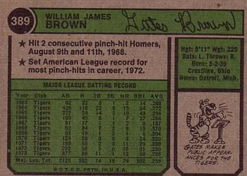 Gates Brown  baseball card collectible - Main Image 2