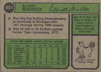 Elliott Maddox  baseball card collectible - Main Image 2