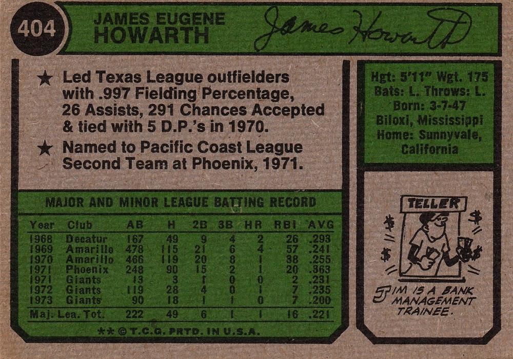 Jim Howarth  baseball card collectible - Main Image 2