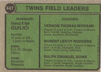 Twins Field Leaders (Frank Quilici / Ralph Rowe / Vern Morgan / Bob Rodgers)  baseball card collectible - Main Image 2
