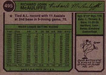 Dick McAuliffe  baseball card collectible - Main Image 2