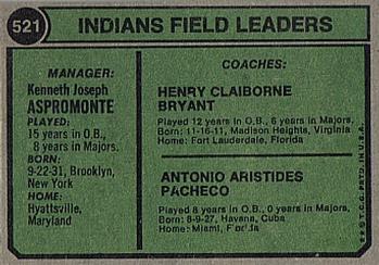 Indians Field Leaders (Ken Aspromonte / Clay Bryant / Tony Pacheco)  baseball card collectible - Main Image 2