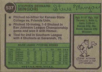 Steve Mingori  baseball card collectible - Main Image 2