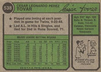 Cesar Tovar  baseball card collectible - Main Image 2