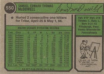 Sam McDowell  baseball card collectible - Main Image 2