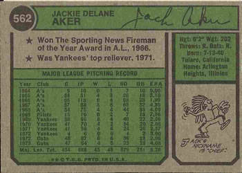 Jack Aker  baseball card collectible - Main Image 2